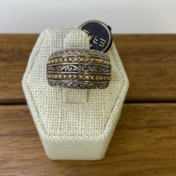 Effy 925 Silver & 18k Yellow Gold Wide Band Ring Size 6.5 - Picture 2 of 16